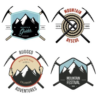 Set of vintage mountain explorer labels and badges clipart