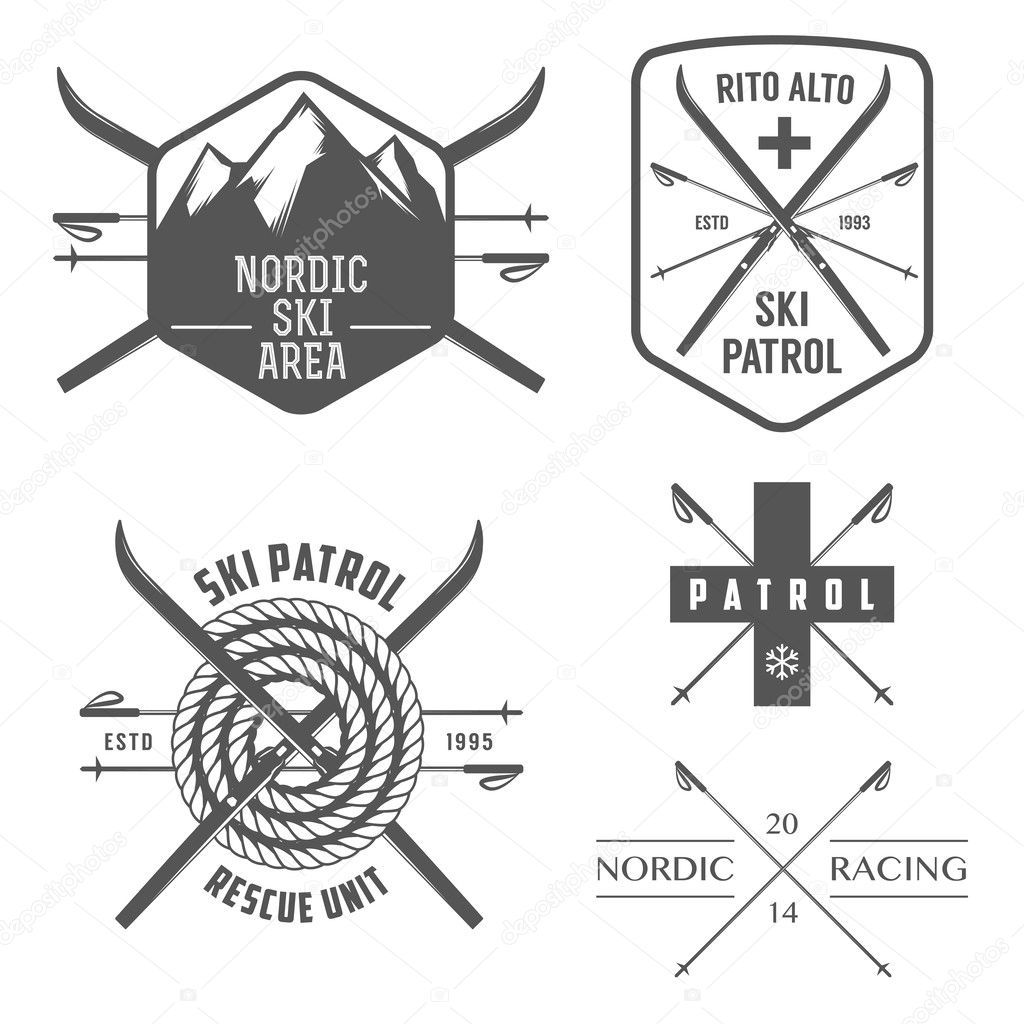 Set of nordic skiing labels and emblems