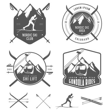 Set of nordic skiing design elements clipart