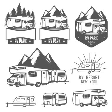 elementi di design e distintivi di parco di camper e caravan