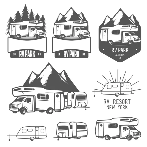 Camper en caravan park badges en ontwerpelementen — Stockvector