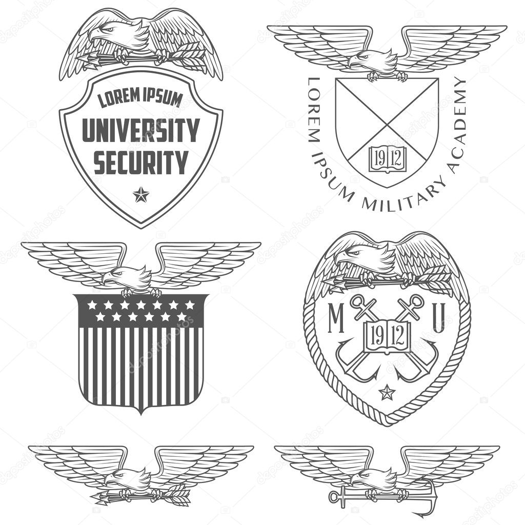 Military labels, badges and design elements