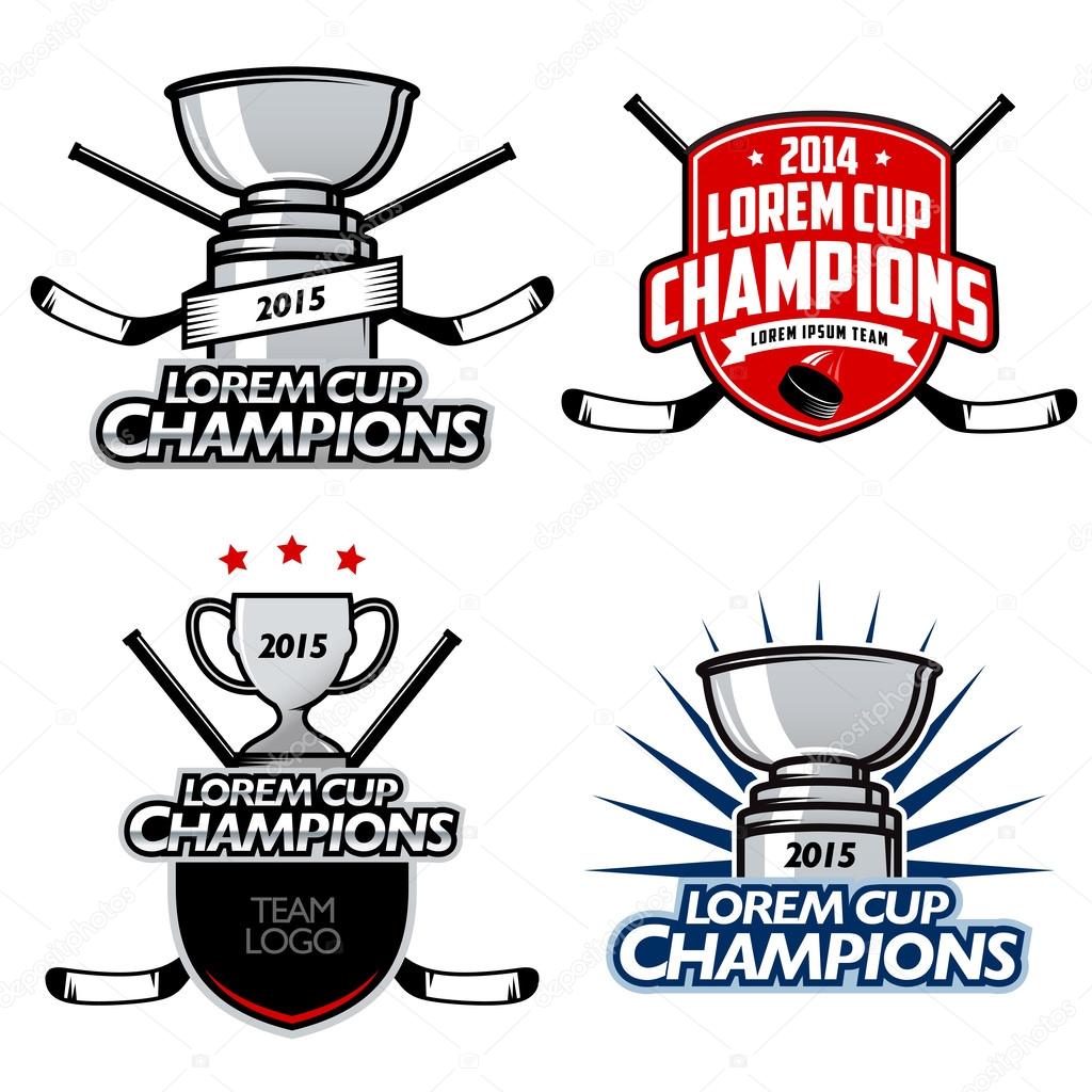 Ice hockey cup champions labels, badges and design elements