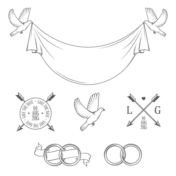 우표 및 결혼식 초대 디자인 요소 — 스톡 벡터