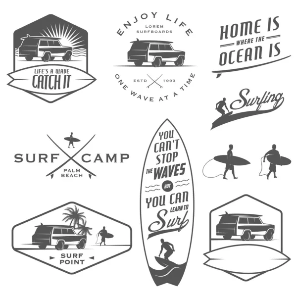 Conjunto de etiquetas de surf, crachás e elementos de design —  Vetores de Stock