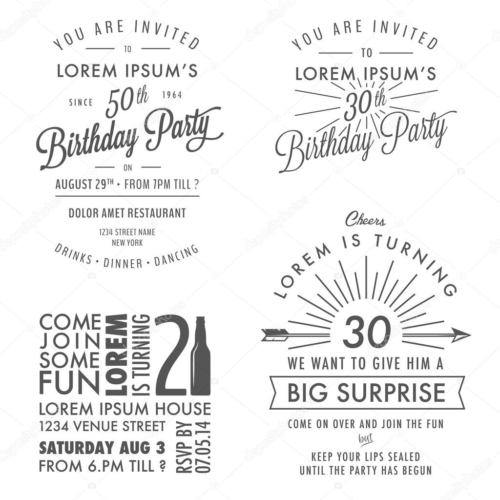 Set of adult birthday invitation vintage design elements