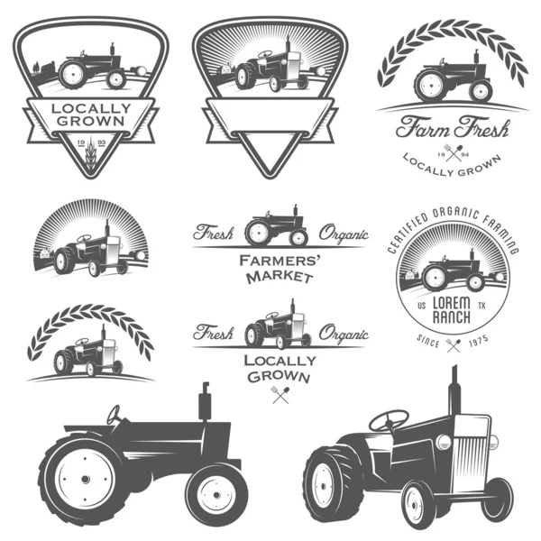 Conjunto de agricultura agrícola, insignias y elementos de diseño — Vector de stock
