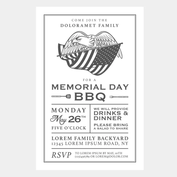 Vintage Memorial Day barbacoa invitación — Vector de stock