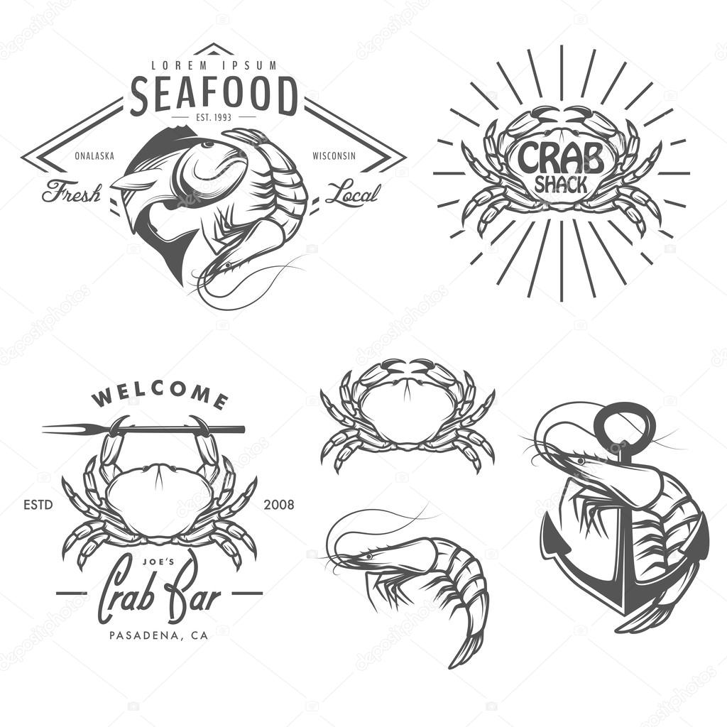 Set of seafood labels, badges and design elements