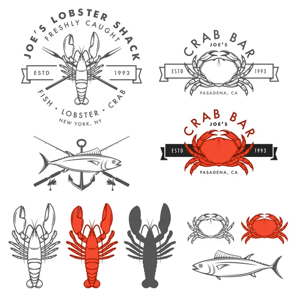 魚介類、カニ、ロブスター、魚のデザイン要素のセット — ストックベクタ