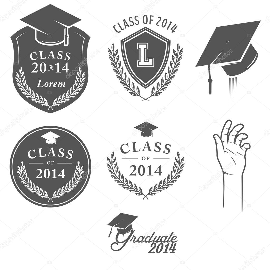 Set of vintage graduation labels, badges and design elements