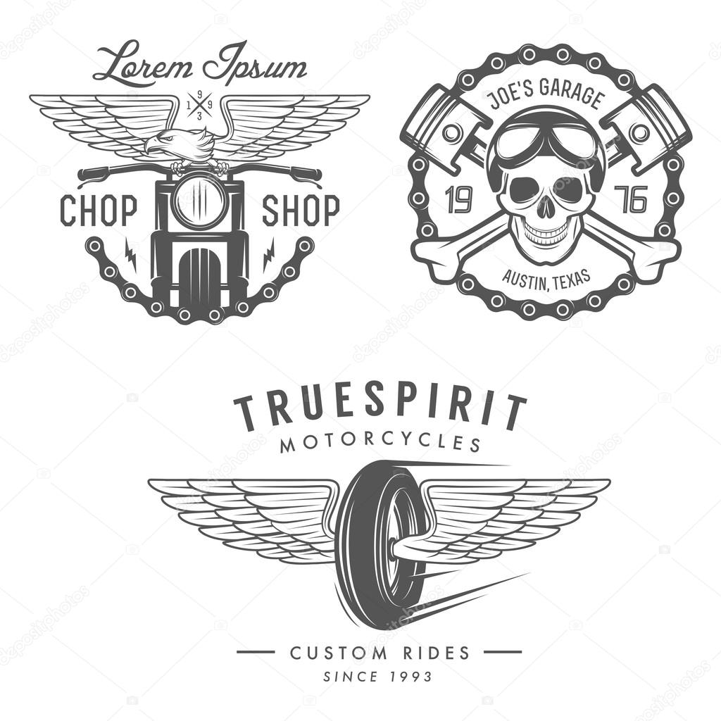 Set of motorcycle labels, badges and design elements
