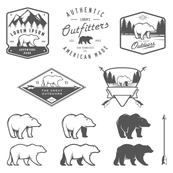 Conjunto de ícones de urso, emblemas e rótulos — Vetor de Stock