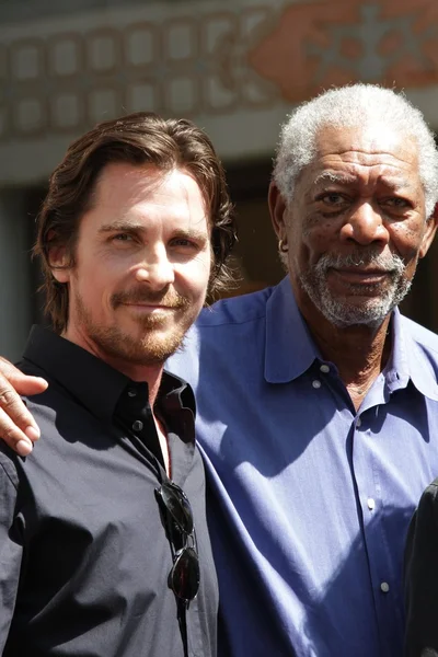 Christian Bale, Morgan Freeman — Zdjęcie stockowe