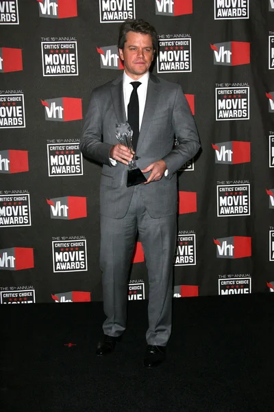 Matt Damon at the 16th Annual Critics' Choice Movie Awards Press Room, Hol — Stok fotoğraf