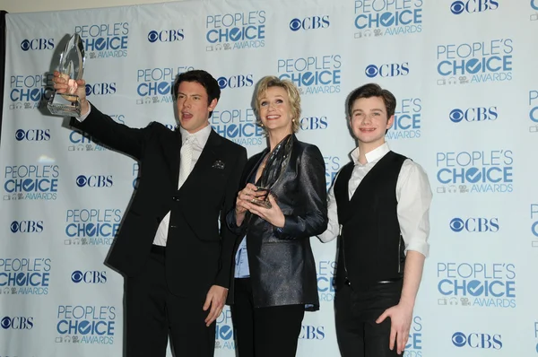 Cory monteith, jane lynch und chris colfer — Stockfoto