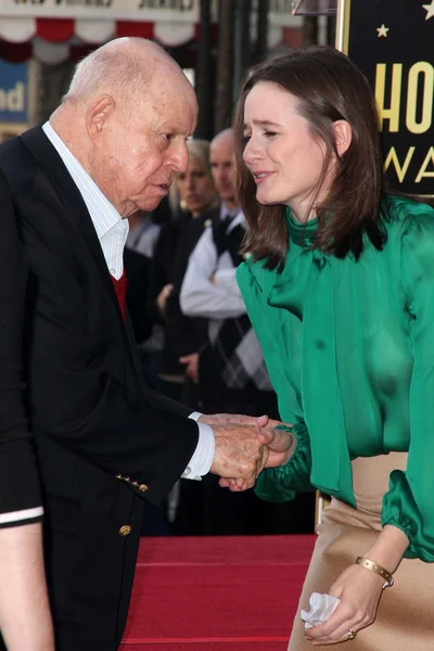 Don Rickles, Emily Mortimer au John Lasseter's Star lors de la Hollywood Walk — Photo