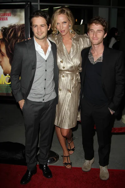 Michael Angarano, Uma Thurman and Max Winkler at the "Ceremony" Los Angeles Premiere — Stock Photo, Image