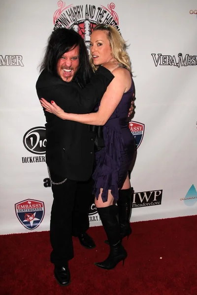 Happenin' Harry and Jenny McShane at the Vera Mesmer Video Release Party, featuring Harry The Dog and Paula Labareas of ComicCosplay, Aqua Lounge, Beverly Hills, CA. 03-09-11 — Stok fotoğraf