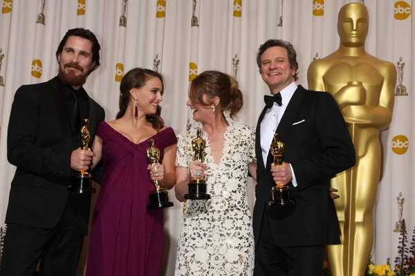Christian Bale, Natalie Portman, Melissa Leo, Colin Firth at the 83rd Annual Academy Awards Press Room, Kodak Theater, Hollywood, CA. 02-27-11 — Zdjęcie stockowe