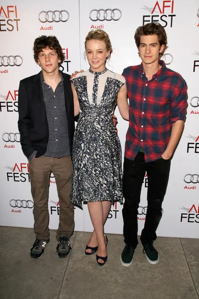 Jesse Eisenberg, Carey Mulligan, Andrew Garfield — Stock Photo, Image