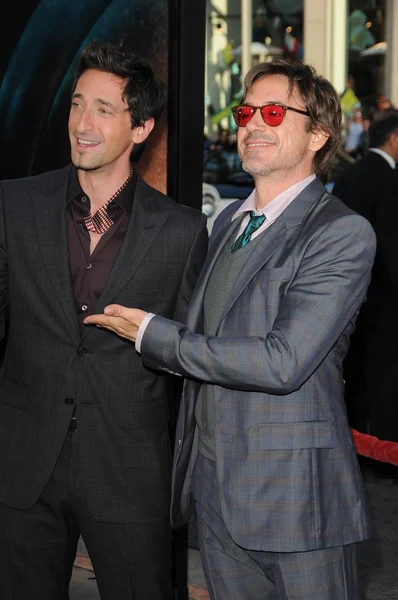 Adrien Brody and Robert Downey Jr. at the Splice Los Angeles Premiere, Chinese Theatre, Hollywood, CA. 06-02-10 — Stock Photo, Image