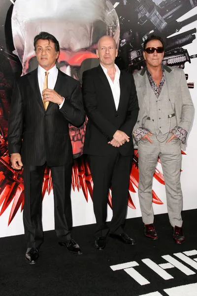 Sylvester Stallone and Bruce Willis and Mickey Rourke — Stock Photo, Image