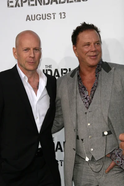 Bruce Willis and Mickey Rourke at the "The Expendables" Film Screening, Chinese Theater, Hollywood, CA. 08--03-10 — Stock Photo, Image