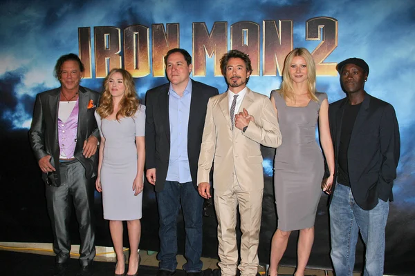 Mickey rourke, jon favreau, scarlett johansson, robert downey jr., gwyneth paltrow ve don cheadle — Stok fotoğraf