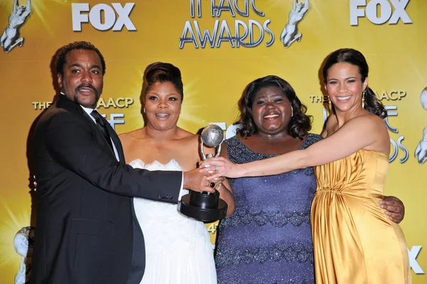 Lee Daniels, Mo'Nique, Gabourey Sidibe and Paula Patton at the 41st NAACP Image Awards - Press Room, Shrine Auditorium, Los Angeles, CA. 02-26-2010 — Stock Photo, Image