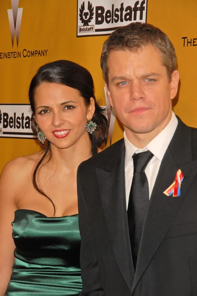 Luciana Barroso e Matt Damon na The Weinstein Company 2010 Globos de Ouro Depois da Festa, Beverly Hilton Hotel, Beverly Hills, CA. 01-17-10 — Fotografia de Stock