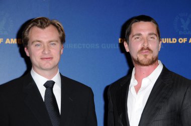 Christopher Nolan and Christian Bale in the press room at the 61st Annual DGA Awards. Hyatt Regency Century Plaza, Los Angeles, CA. 01-31-09