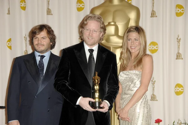 Jack black z andrew stanton i jennifer aniston — Zdjęcie stockowe