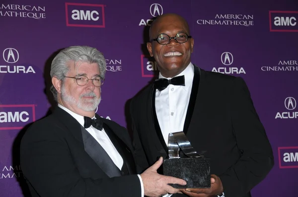 George lucas und samuel l. jackson — Stockfoto