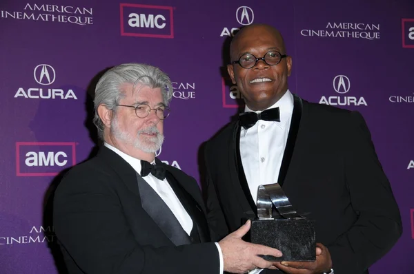 George lucas en samuel l. jackson — Stockfoto