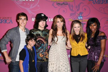 Miley Cyrus and Cast Members of Hannah Montana at the Sweet 16 Celebration for Miley Cyrus. Disenyland, Anaheim, CA. 10-05-08