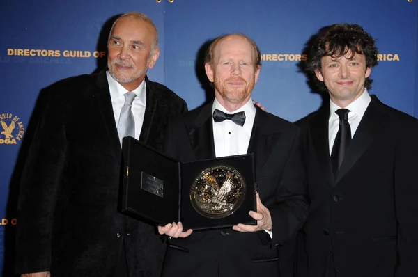 Frank Langella with Ron Howard and Michael Sheen in the press room at the 61st Annual DGA Awards. Hyatt Regency Century Plaza, Los Angeles, CA. 01-31-09 — Stock Photo, Image