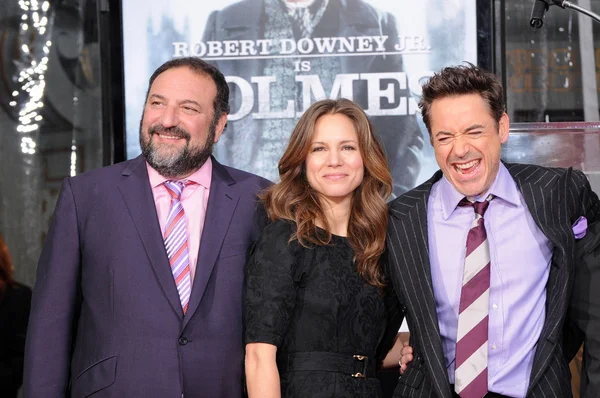 Joel Silver, Robert Downey Jr. and wife Susan Levin — Stock Photo, Image
