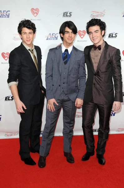 Nick Jonas with Joe Jonas and Kevin Jonas at the 2009 Musicares Person of the Year Gala. Los Angeles Convention Center, Los Angeles, CA. 02-06-09 — Stock Photo, Image