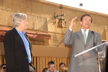 James Cameron and Arnold Schwarzenegger at the induction ceremony for James Cameron into the Hollywood Walk of Fame, Hollywood Blvd, Hollywood, CA. 12-18-09
