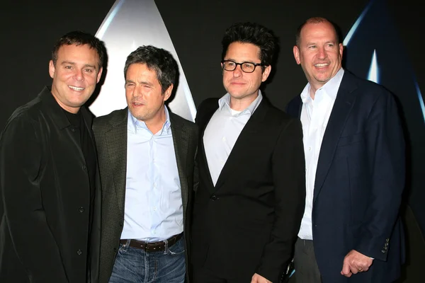 Bryan burk, brett grå, j.j. abrams och råna moore på "star trek" dvd och blu-ray releasefest, griffith observatory, los angeles, ca. 11-15-09 — Stockfoto