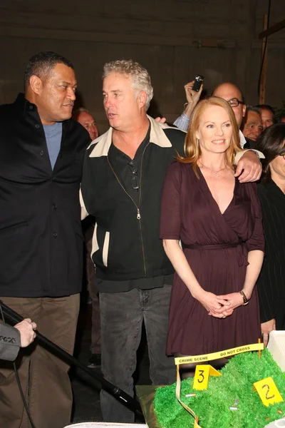 Laurence Fishburne with William Petersen and Marg Helgenberger at the CSI Crime Scene Investigation 200th Episode Celebration. Universal Studios, Universal City, CA. 02-10-09 — Stock Photo, Image