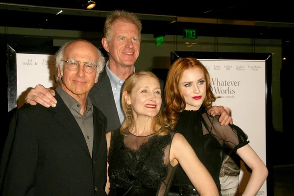 Larry David e Ed Begley Jr con Patricia Clarkson ed Evan Rachel Wood — Foto Stock