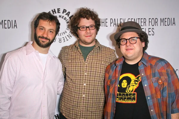 Judd Apatow with Seth Rogen and Jonah Hill — Stock Photo, Image