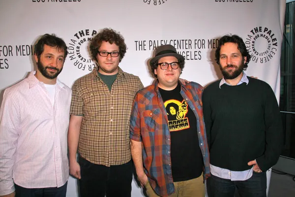 Judd Apatow and Seth Rogen with Jonah Hill and Paul Rudd — Stock Photo, Image