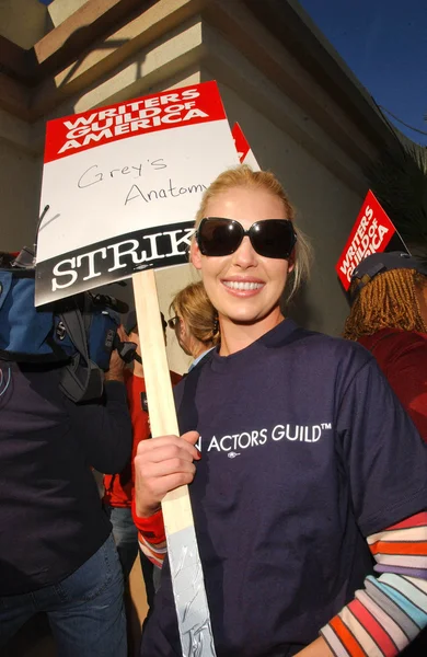 Katherine heigl op de writers guild van Amerika piket lijn voor paramount studios. Hollywood, ca. 12-12-07 — Stockfoto