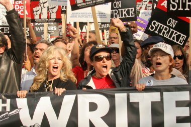 Connie Stevens with Julia Louis-Dreyfus and Frances Fisher at a Writers Guild of America protest on Hollywood Boulevard. Hollywood, CA. 11-20-07