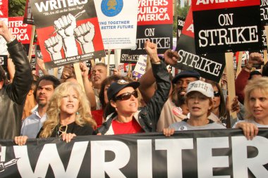 Connie Stevens with Julia Louis-Dreyfus and Frances Fisher at a Writers Guild of America protest on Hollywood Boulevard. Hollywood, CA. 11-20-07
