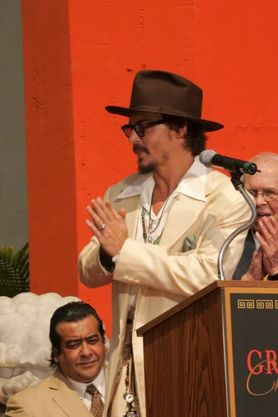Johnny Depp Ceremonia de manos y huellas — Foto de Stock
