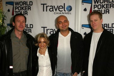 alan goehring, jennifer harman, martin dekniff ve erick lindgren world poker tour Invitational 2005 gelenler, ticaret casino, los angeles, ca 02 / 23 / 05 at